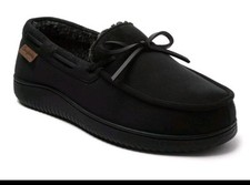 Dearfoams Men's Pierce Microsuede Moccasin House Shoe Slipper Black 7-8 Small
