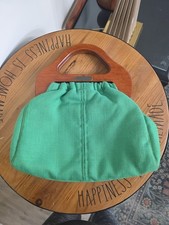 Vintage Banner House Purse Green Canvas With Wooden Handle Made In USA