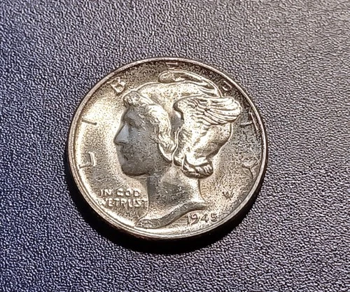 Gem BU FSB 1945-D Mercury Dime (attractive toning)