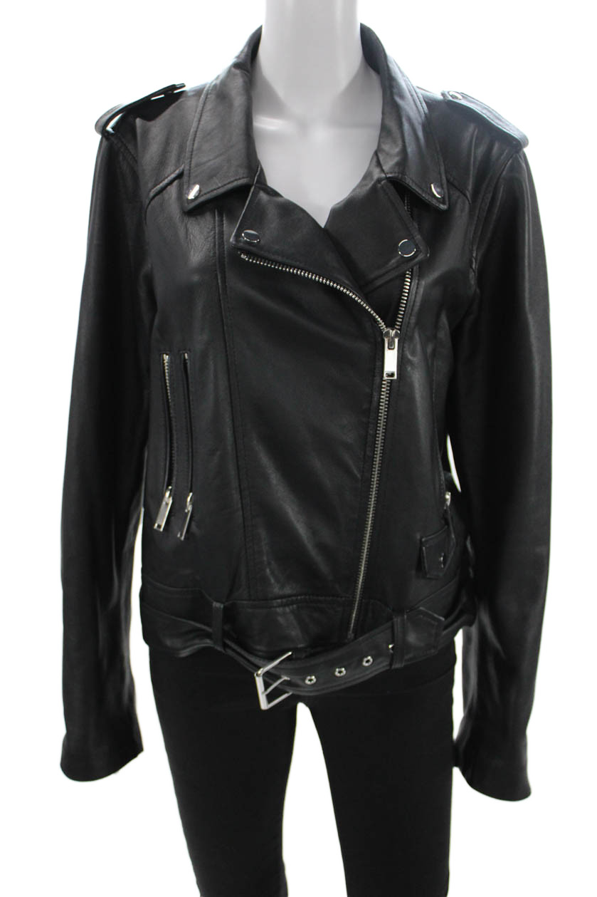 Zara Women Biker Motorcycle Faux Leather Jacket Black Buckle Collared Size 2XLFree Shipping in US $100+ Orders | $6.95 Orders Below