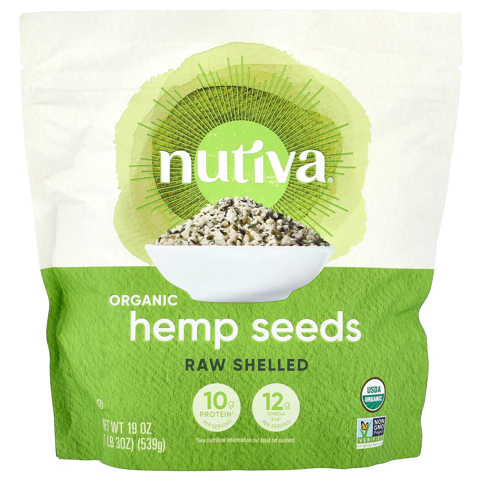 Nutiva Organic Hemp Seed Raw Shelled 19 унций 539 г B Corp кошерный без ГМО 4890₽