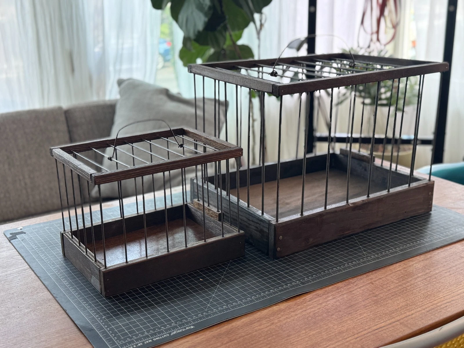 Vintage Handmade Primitive Minimal Wood Canary Cages_Steel Rod Cage_2 Scales