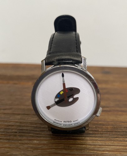 Vintage Akteo Watch Black Painters Palette JC Mareschal France Bensancon Quartz