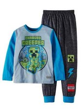Boys Minecraft Pajamas Blue  Gray Charged Creeper Sleep Set Top  Pants XS 4-5