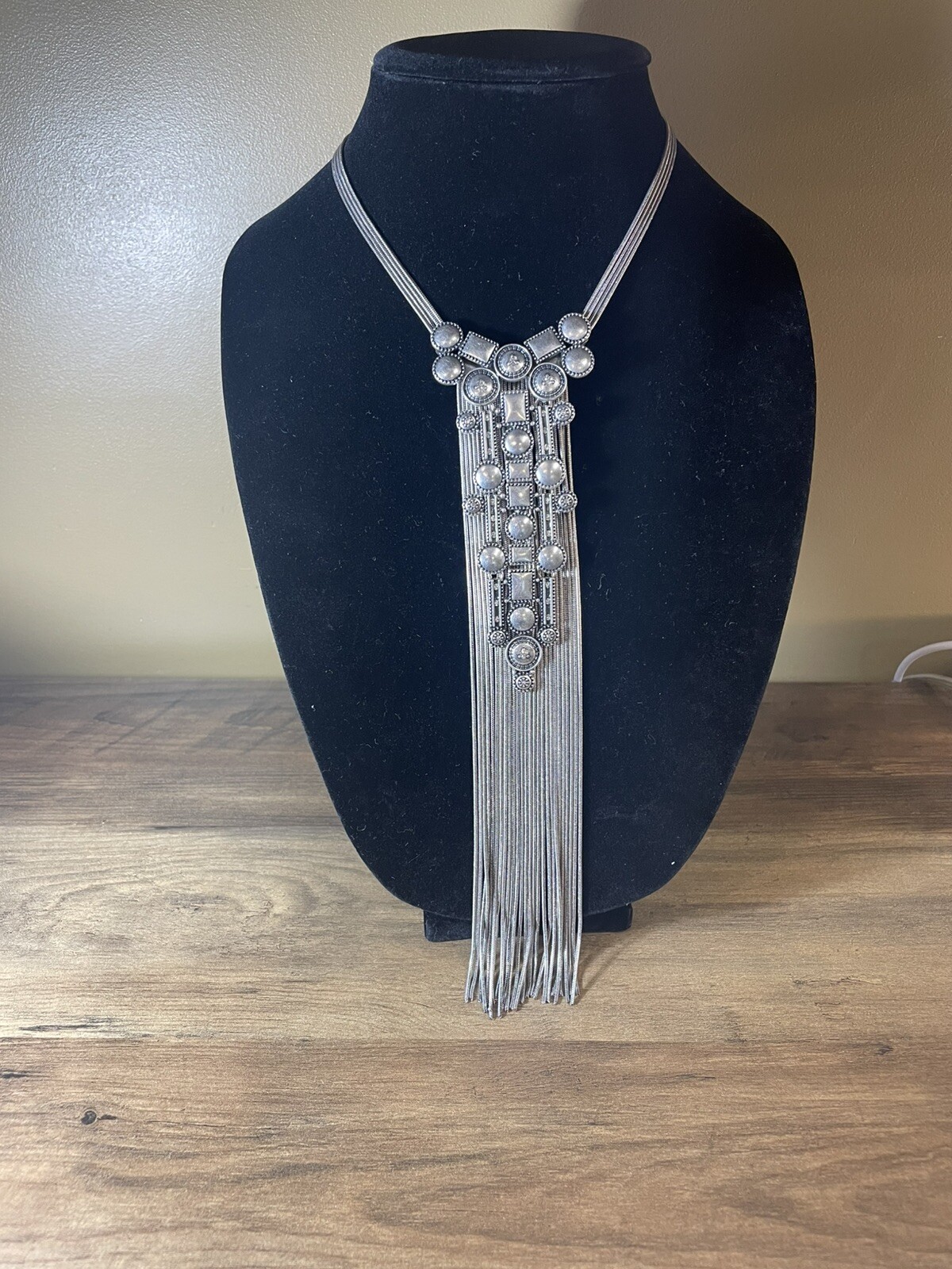 Chicos Silver Statement Necklace Long Snake Chain… - image 1