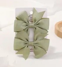 Sage Green 3  Hair Bow Clips Grosgrain Ribbon Toddler Girl Hair Barrette Set
