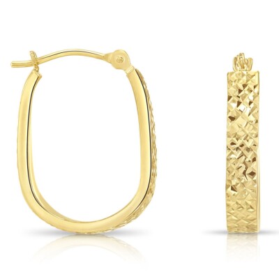 14K Echt Massiv Gold X Diamantschliff Oval Creolen Ohrringe U-Form Creolen 20mm