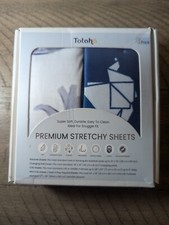 TotAha Premium Stretchy Crib Sheets 2-Pack Silky Comfort NIB White/Navy 32x16