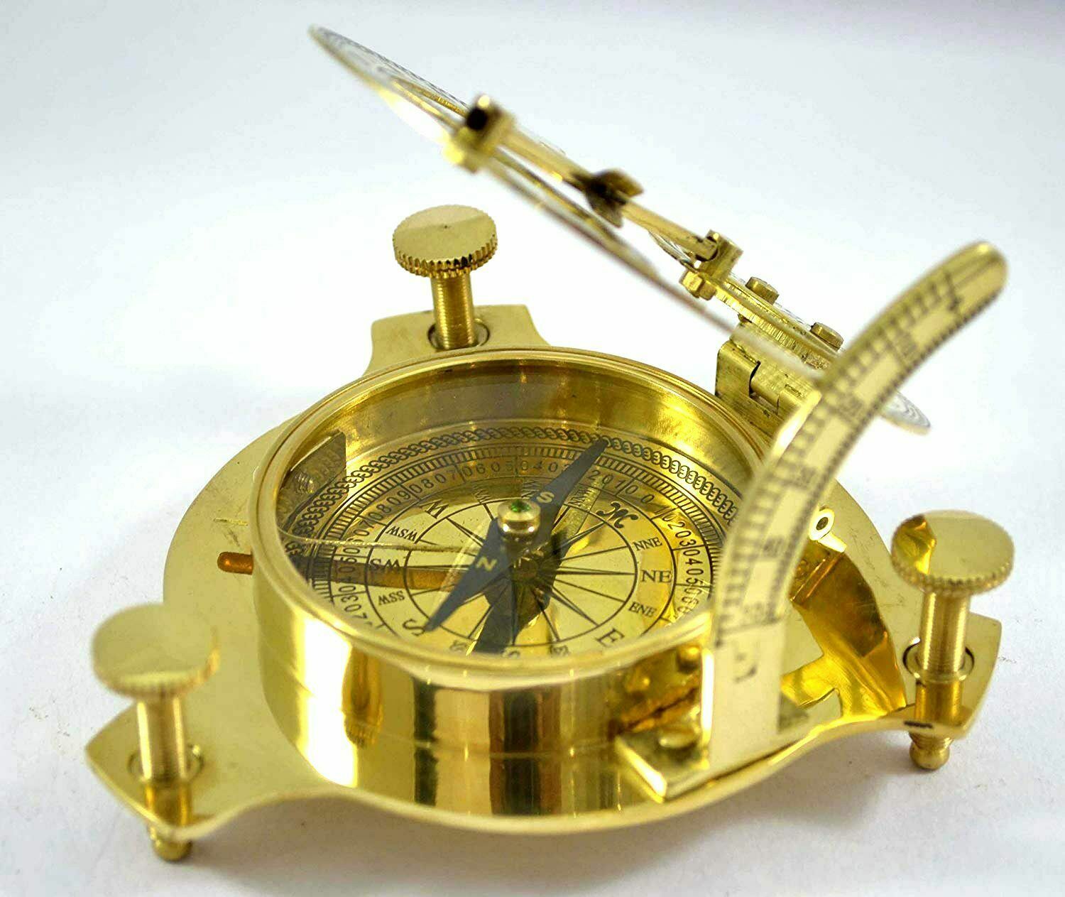 Handmade Nautical Brass Sundial Compass 4 Inch Vintage Maritime Antique