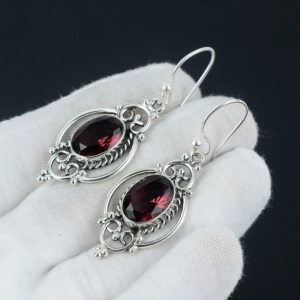 Rosa Ametista Gemma Orecchini Pendenti 925 Argento Sterling Mano Gioielli Regalo - Immagine 3 di 4