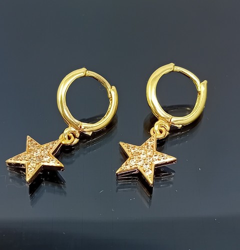 18K Gold Filled Stunning Italian Simulated Moissanite 18ct GF Earrings 25mm - Picture 2 of 8