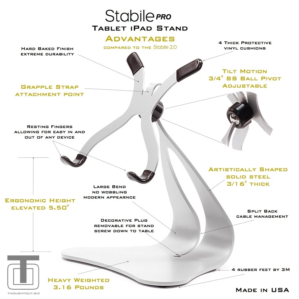 Stabile PRO Pivoting Steel iPad Stand - Silver | Made in USA - Thought Out - Image 2 of 4