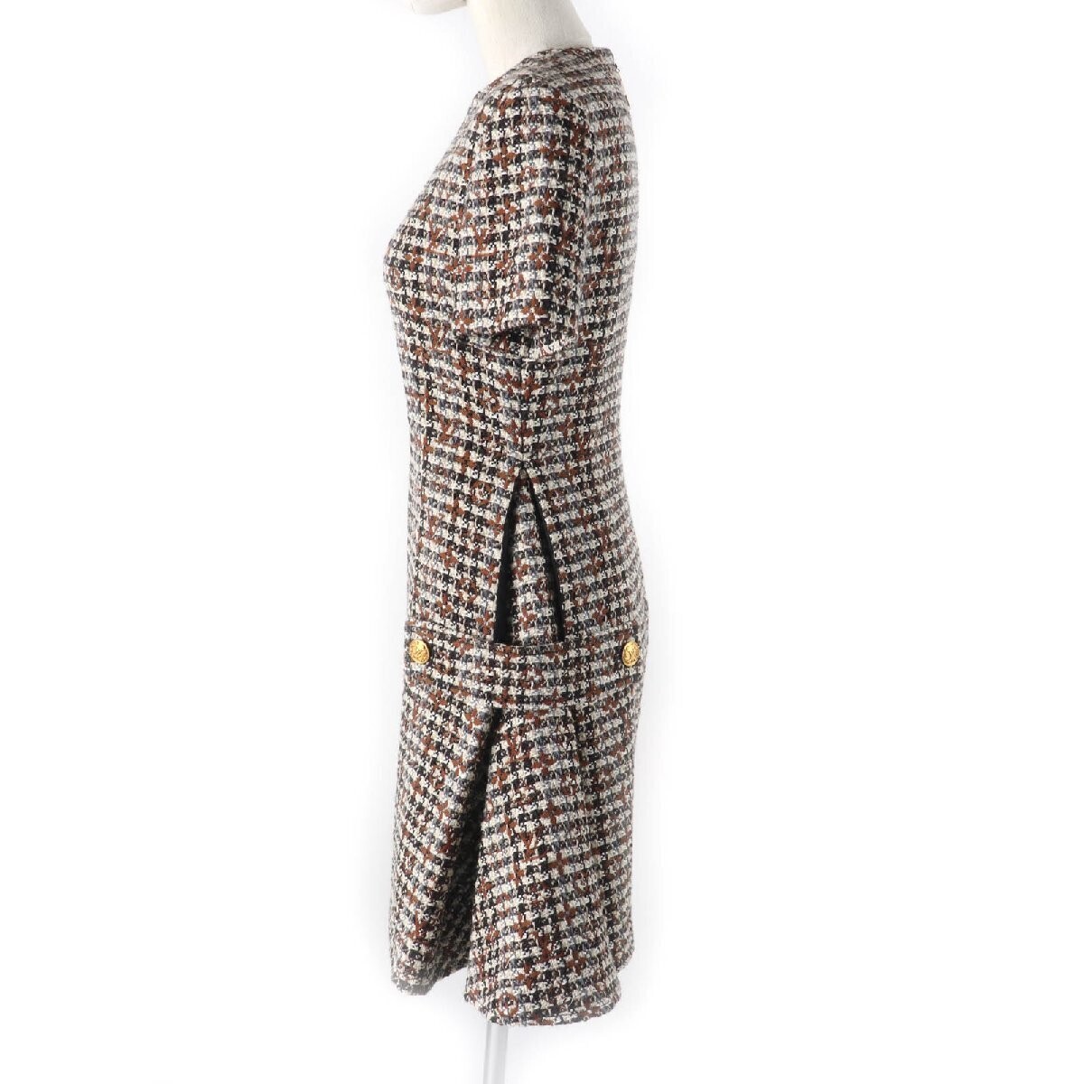 LOUIS VUITTON 22AW Mohair Blend Short Sleeve Tweed Dress Multi 34