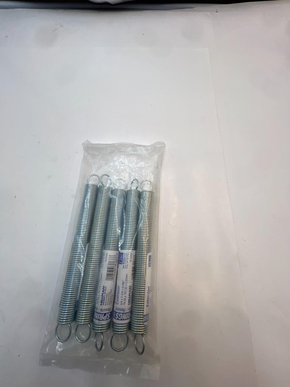 Pack of 5 Hillman Zinc Plated Extension Springs 3/4" x 73/8" x .080