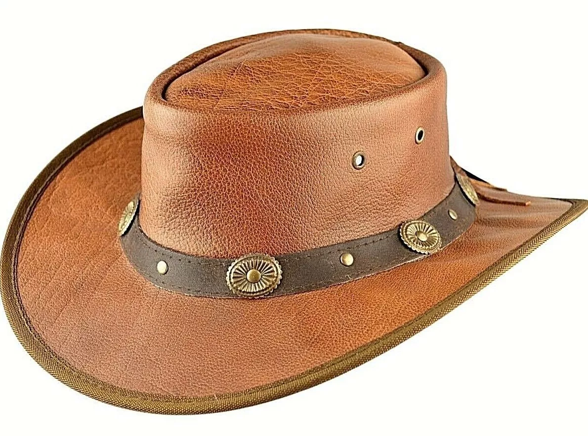 Real Leather Cowboy Hat Stetson Aussie Brown Handcrafted Festival Mens Women