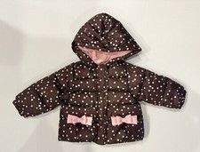 NEW NWT Crazy 8 Girls Quilted Polka Dot Bow Hood Puffer Jacket Pink Brown 6-12M