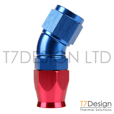 AN4 30 Grad PTFE Full Flow Geflechtschlauchverschraubung -4 AN04 JIC rot/blau