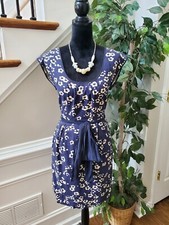 Ann Taylor LOFT Blue & Beige Floral Cotton Sleeveless Knee Length Dress Size 6