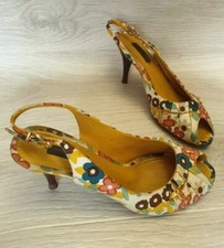 Auth Louis Vuitton AZALEE Multicolor Canvas Heels Sandals Mules Slides Sz US 7