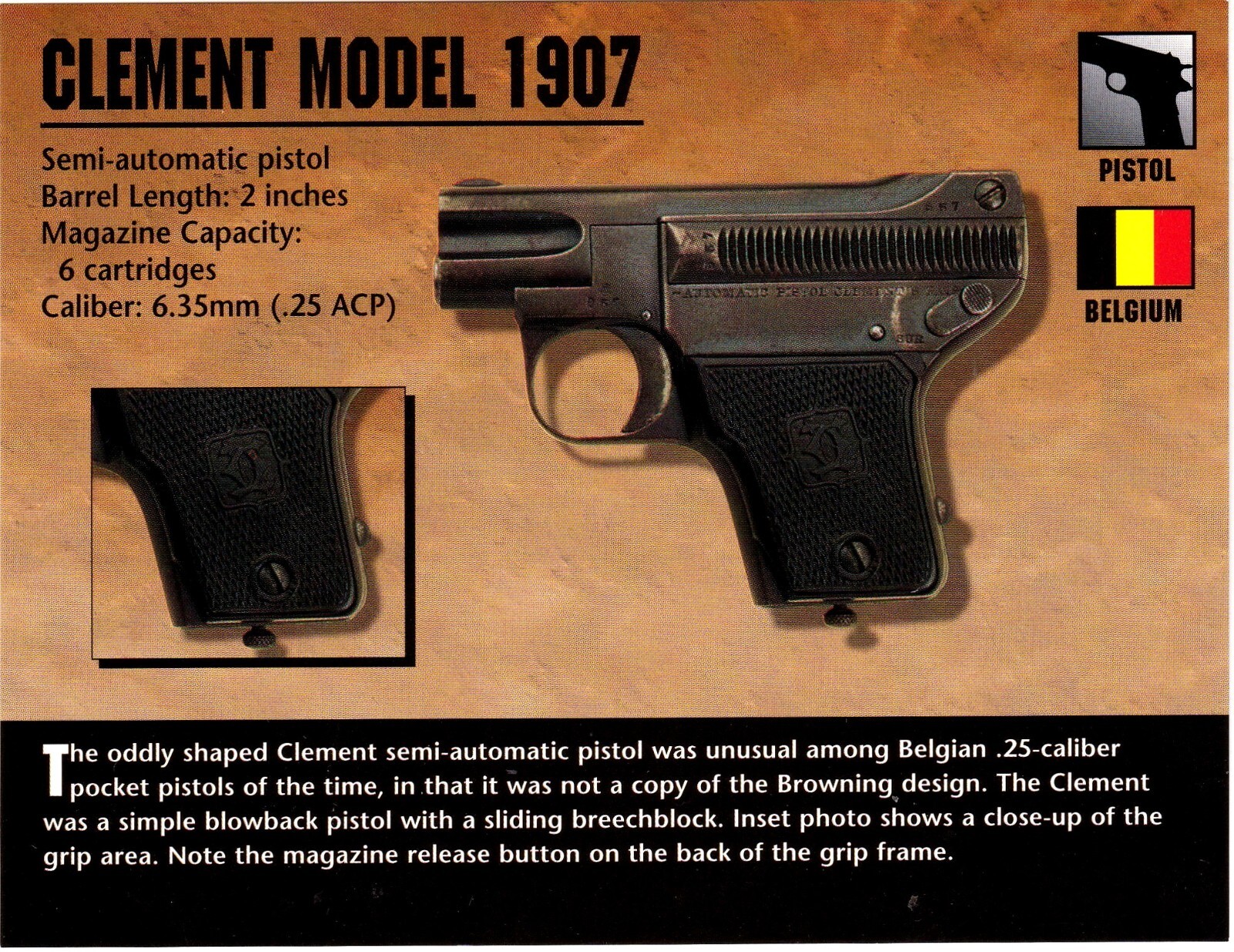 Clement Model 1907 Pistol Classic Firearms Photo Card u