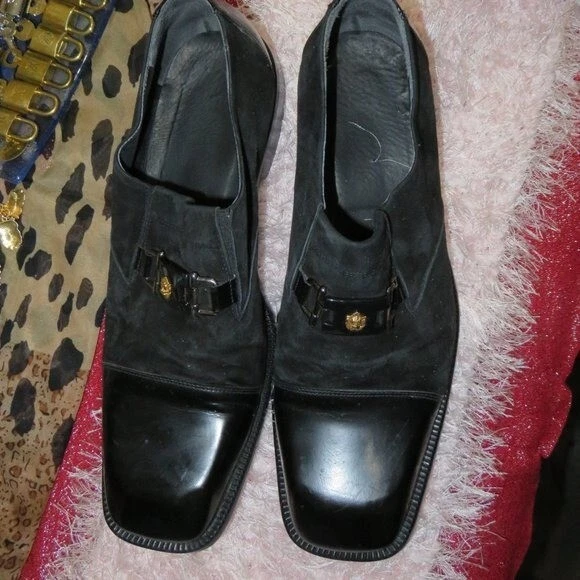 Mocassini Oxford Versace Medusa testa in pelle scamosciata e pelle scamosciata neri 13