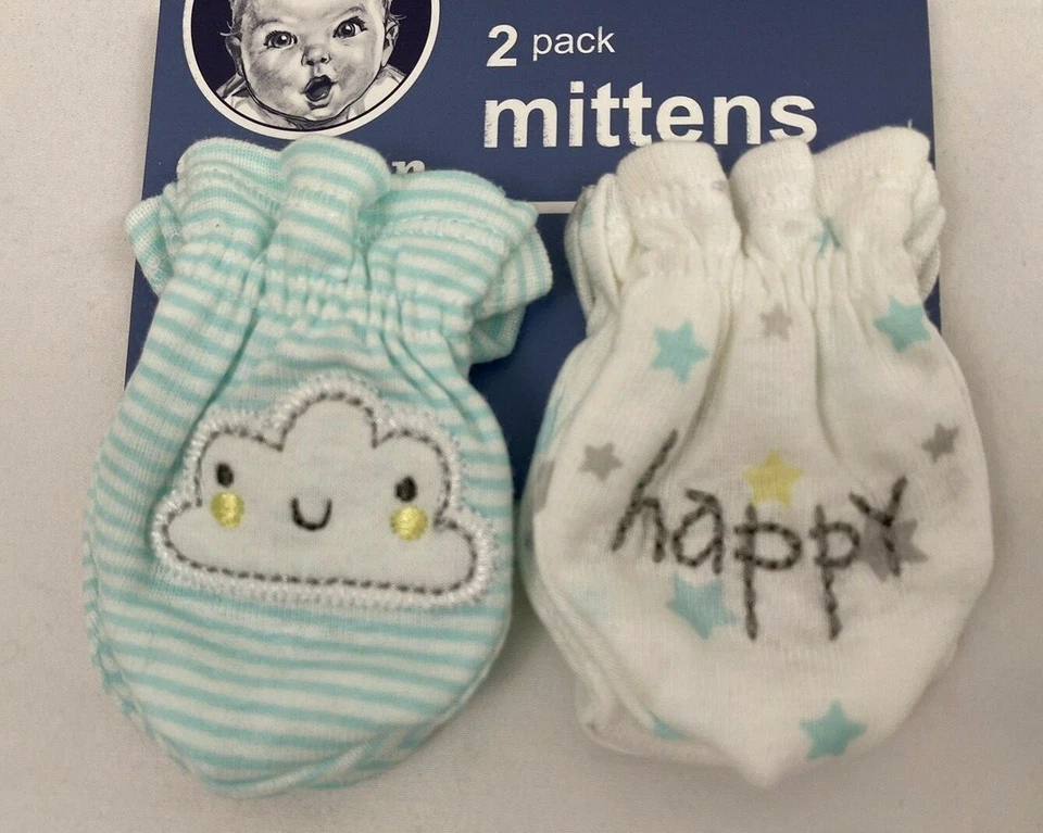 Juego de 2 pares de guantes Gerber para bebé, 0-3 meses, verde pastel/blanco Foto 3 de 4