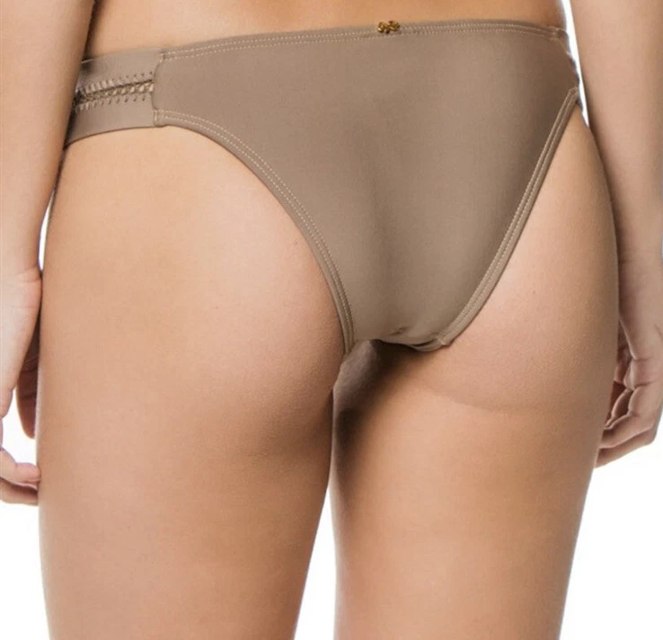 Parte inferior de bikini Pilyq Midnight cosida con lengüeta lateral completa en piedra arenisca talla L nueva sin etiquetas Foto 2 de 4