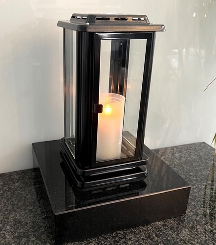 Edelstahl Grablaterne Vase Grablampe Grableuchte Grablicht Sockel Granit Schwarz - Bild 6 von 10