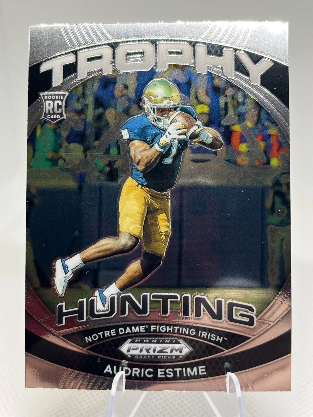 Audric Estime (RC) Trophy Hunting Silver Prizm 2024 Panini Prizm Draft No.TH-AEE
