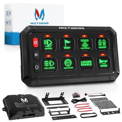 MICTUNING 12/24v 8 Gang Switch Panel Led Light Bar Electronic Relay System Green