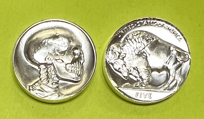 #ad 5g .999 Fine Silver Miniature Skull Buffalo Nickel Tribute Five Grams UHR Coin $17.75