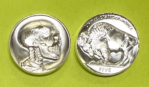 5g .999 Fine Silver Miniature Skull Buffalo Nickel Tribute Five Grams UHR Coin