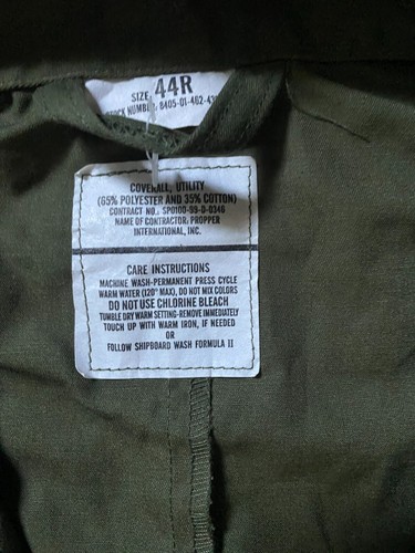 ARMY COVERALLS UTILITY GREEN OLD SCHOOL SIZE 44R - Picture 2 of 2