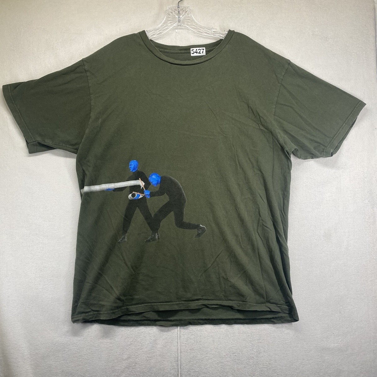 Blue Man Group T Shirt Size Medium Army Green Music Pipes All Over