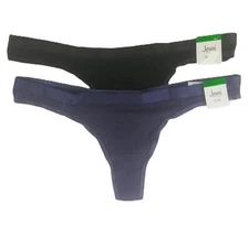 Jenni Women's Thong Underwear Large 2 Pairs Black Blue Nairobi Dusk Satin Trim