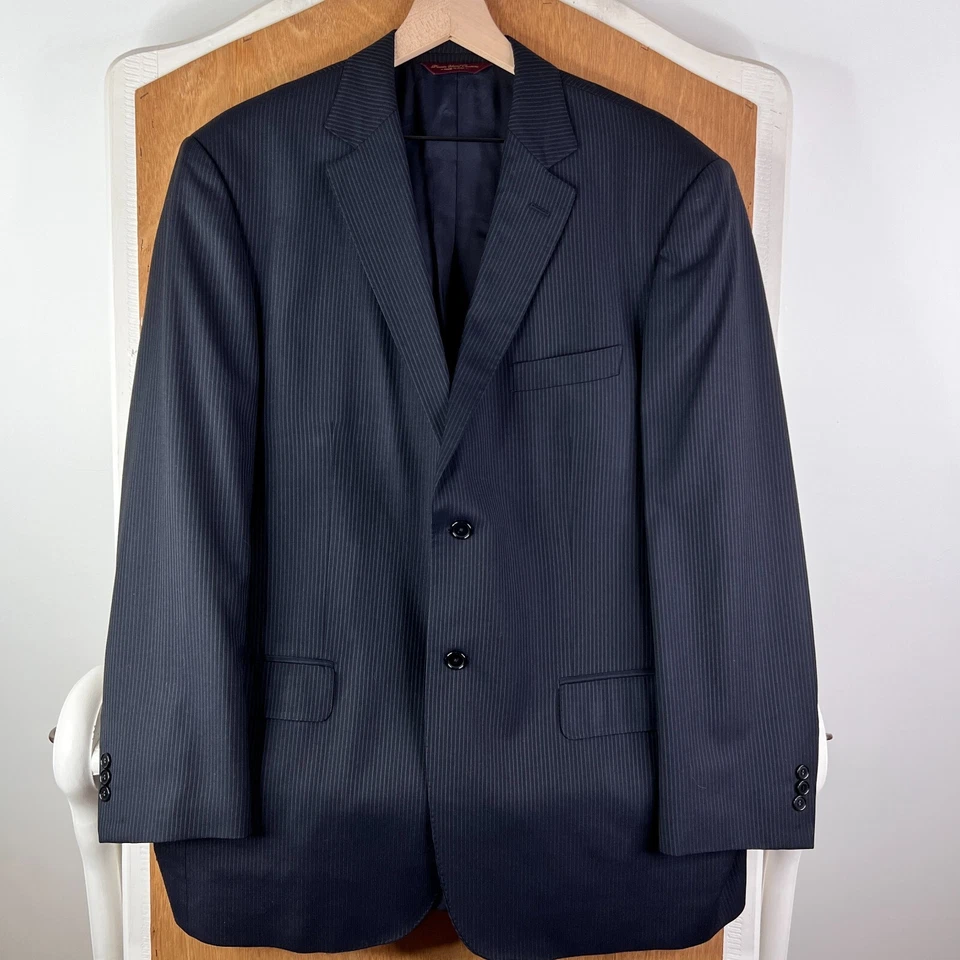 Pronto Uomo Suit Mens 44L Black Pinstripe Tollegno Super 120s Wool Pants 38x31 - Image 2 of 4
