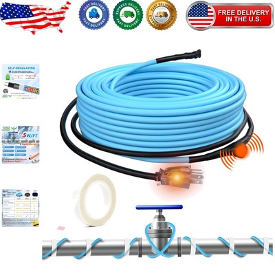 15Ft Self-Regulating Water Pipe Heat Cable with Built-in Thermostat   ETL Listed