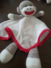 Sock Monkey Lovey Baby Starters Plush Toy Soother Security Blanket w Rattle