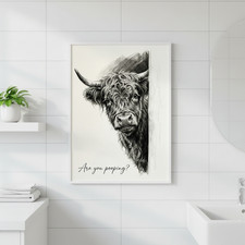 Funny Highland Cow Bathroom Wall Art  Rustic Farmhouse Decor Poster