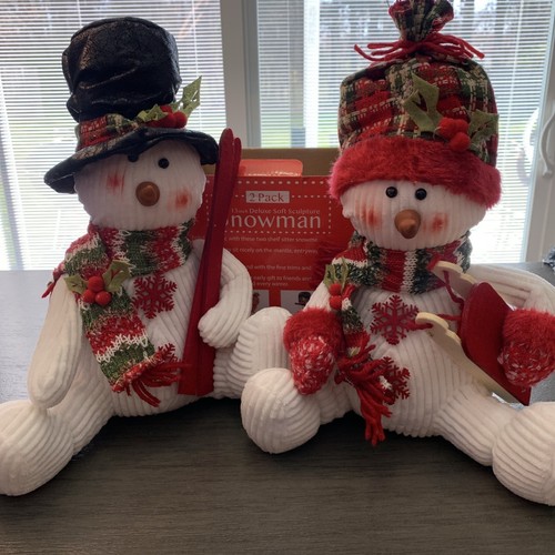 2 Pack Deluxe Soft Sculpture Snowman Christmas Decor Gerson Plush New ...