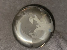 3in Round Earth Globe World Map Crystal Glass Clear Paperweight Frosted