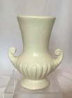 McCoy Pottery White Pedestal Vase Double Scroll Handles Vintage Fluted Strongman