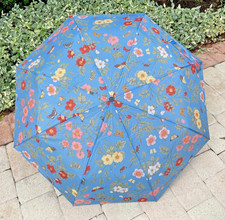 RAINY SKIES UMBRELLA BLUE AUTO OPEN CLOSE FLORAL BUTTERFLIES 40 INCH CANOPY NWT