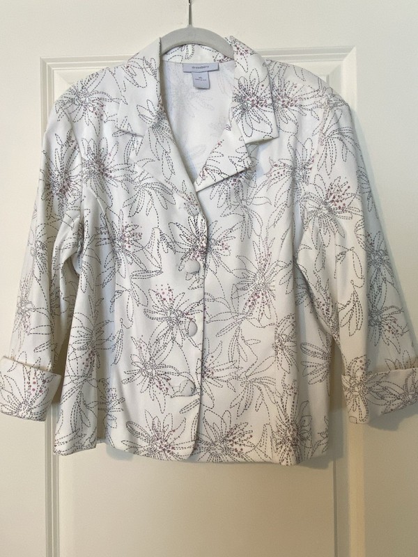 Dressbarn White Blazer Jacket Flower Design W Pink Touch EUC