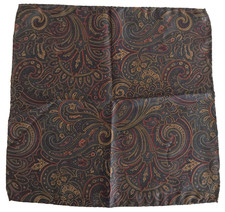 Gorgeous Mens Lux Silk Pocket Square 12" Blue Red Tan Paisley Hand-rolled NoTag