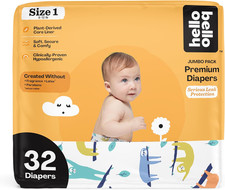 Premium Baby Diapers Size 1, 32 Count of Disposable, Extra-Absorbent, Hypoallerg