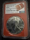 1987 (S) $1 SILVER EAGLE NGC MS69 STRUCK AT SAN FRANCISCO MINT ORANGE TUBE CORE