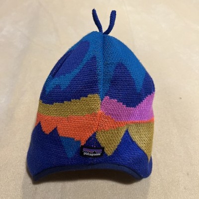 Patagonia hat with ear covers reversible shearling 18-24 Mo. Mountain Rainbow