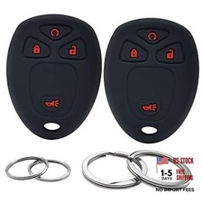 2Pcs Silicone 4 Buttons Key Fob Cover Remote Case Keyless Black With Red