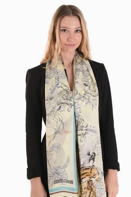 470$ Roberto Cavalli Scarf Wild Silk Square Tiger and Chain Print